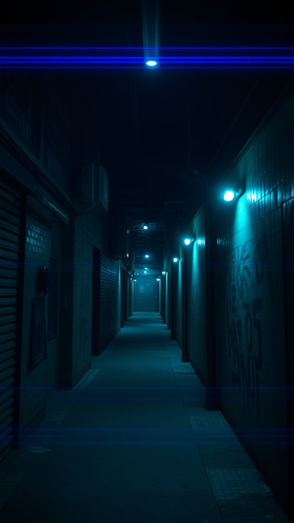 Atmospheric corridor with temporal glitch lighting